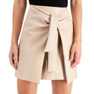 NWT Bar III Faux Leather Beige Mini Skirt with Bow Detail